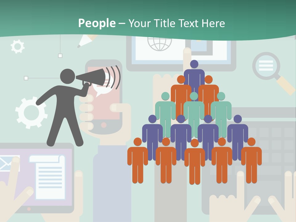 A Group Of People Holding Cell Phones And Laptops PowerPoint Template