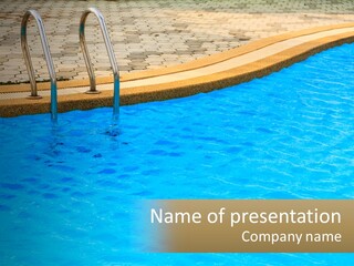 A Blue Swimming Pool With A Metal Hand Rail PowerPoint Template