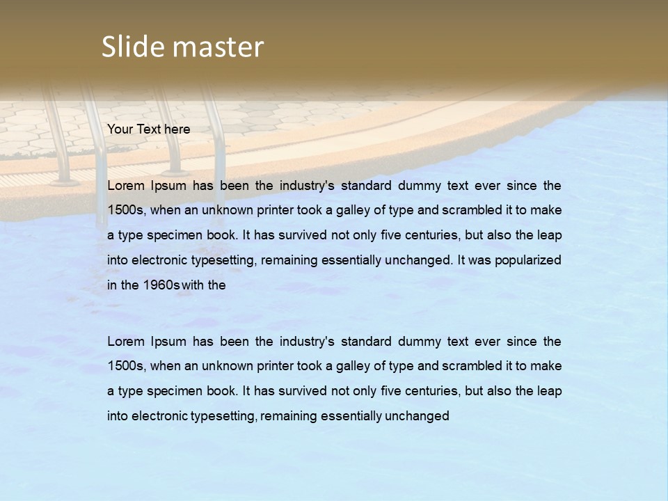 A Blue Swimming Pool With A Metal Hand Rail PowerPoint Template