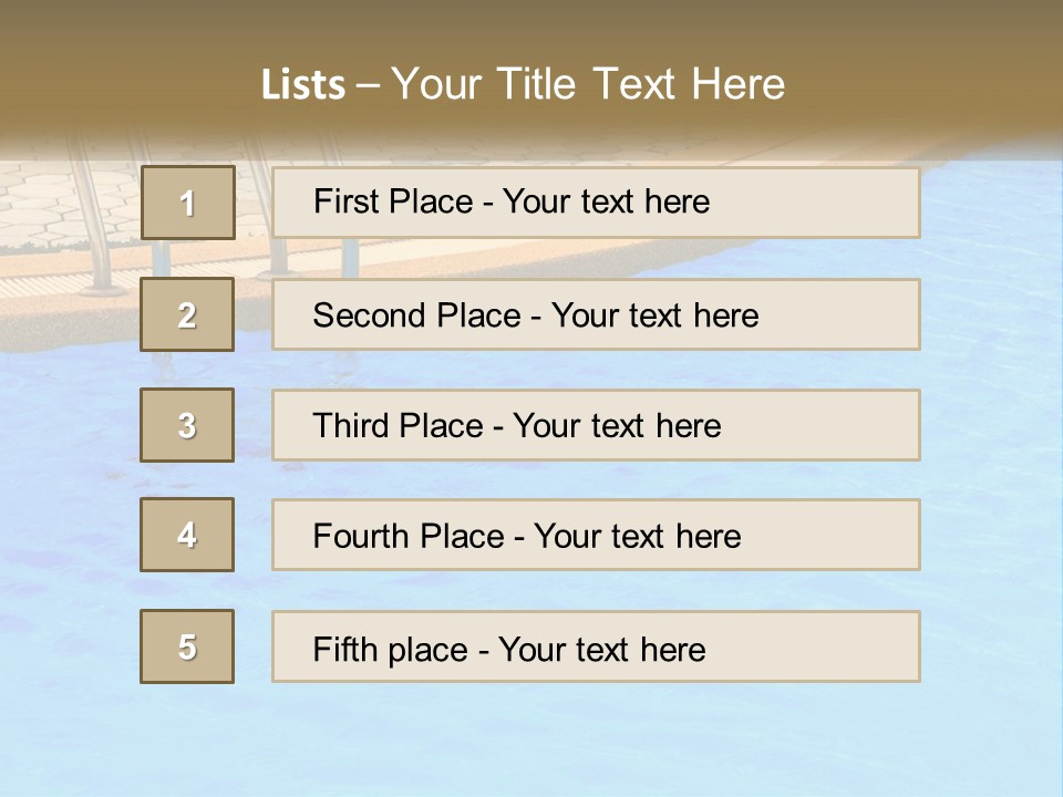 A Blue Swimming Pool With A Metal Hand Rail PowerPoint Template