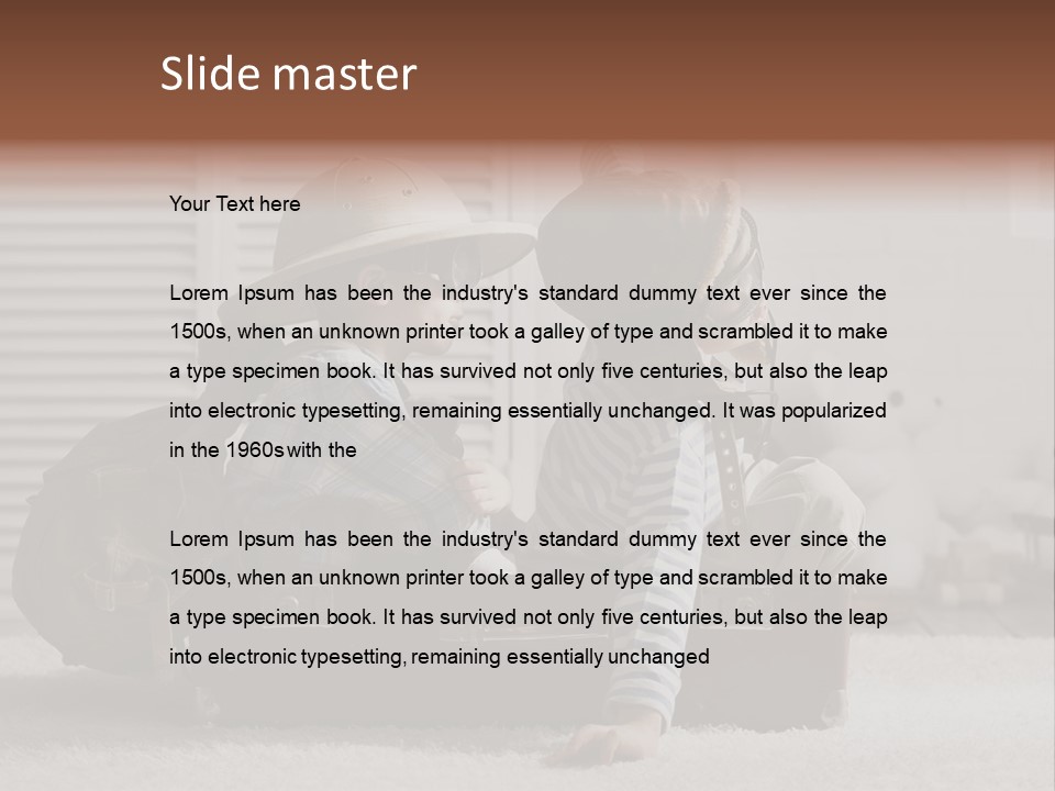 Two Children In Hats Sitting On A Suitcase PowerPoint Template