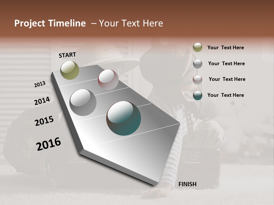 Two Children In Hats Sitting On A Suitcase PowerPoint Template