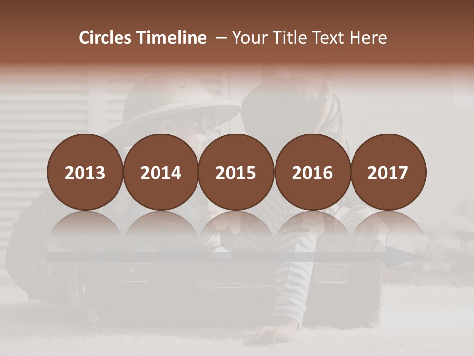 Two Children In Hats Sitting On A Suitcase PowerPoint Template