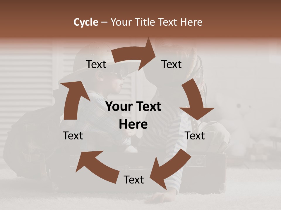 Two Children In Hats Sitting On A Suitcase PowerPoint Template