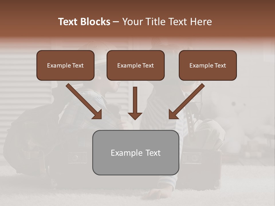 Two Children In Hats Sitting On A Suitcase PowerPoint Template