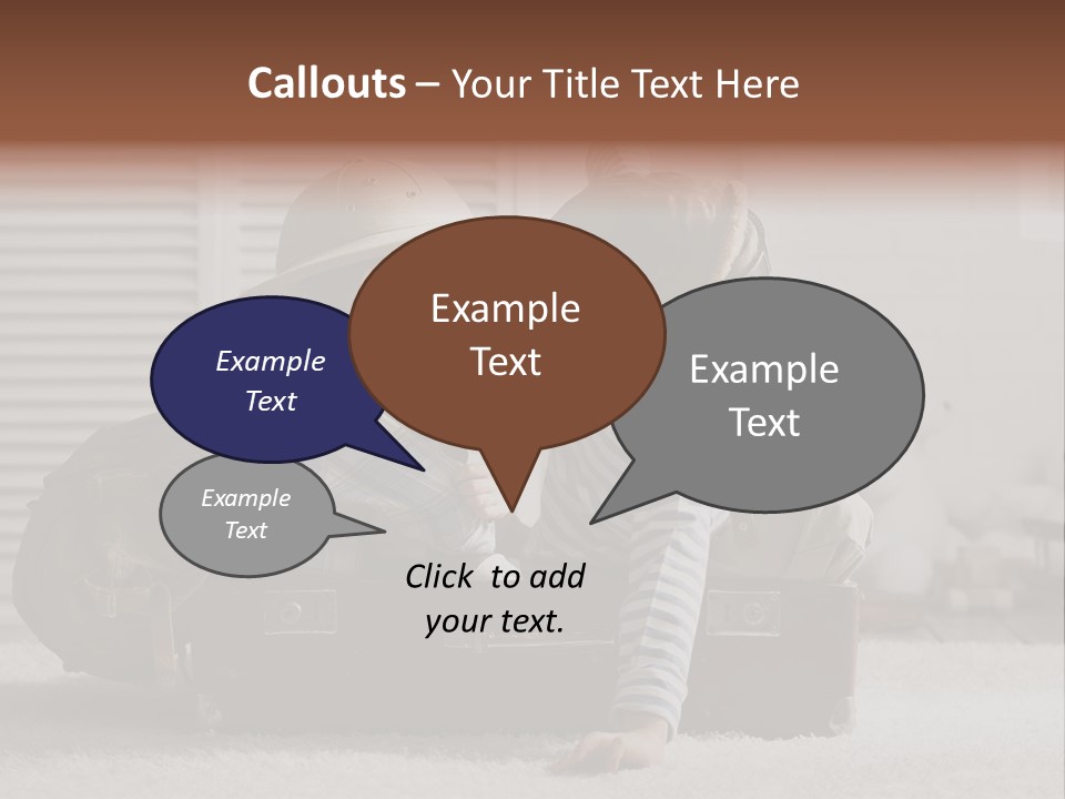 Two Children In Hats Sitting On A Suitcase PowerPoint Template