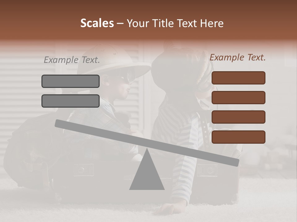 Two Children In Hats Sitting On A Suitcase PowerPoint Template