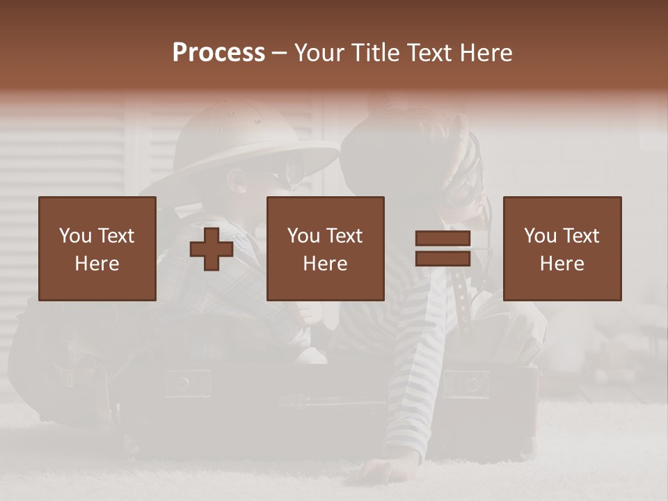 Two Children In Hats Sitting On A Suitcase PowerPoint Template