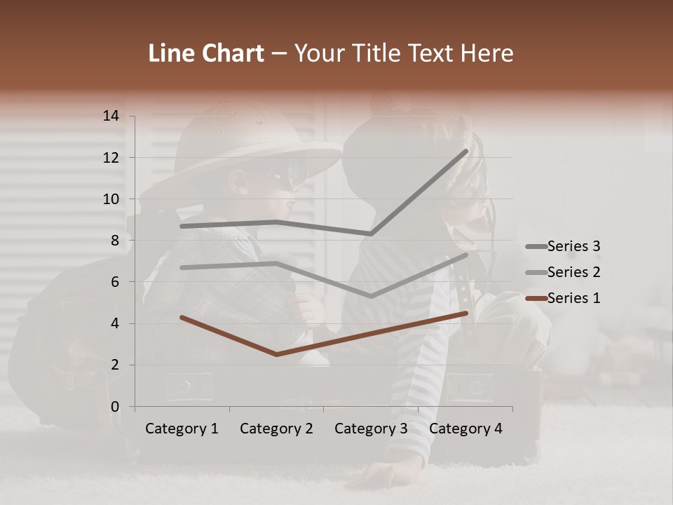 Two Children In Hats Sitting On A Suitcase PowerPoint Template
