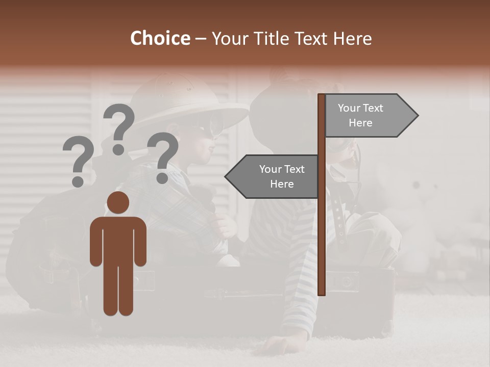 Two Children In Hats Sitting On A Suitcase PowerPoint Template