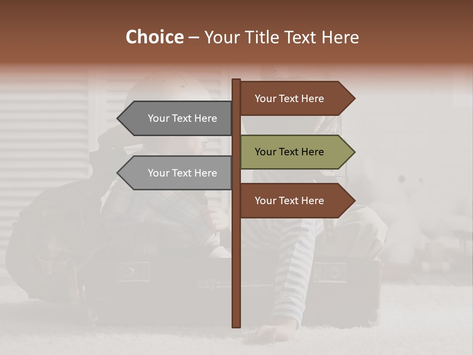 Two Children In Hats Sitting On A Suitcase PowerPoint Template