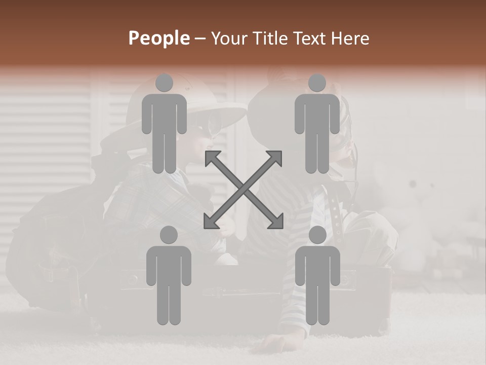 Two Children In Hats Sitting On A Suitcase PowerPoint Template