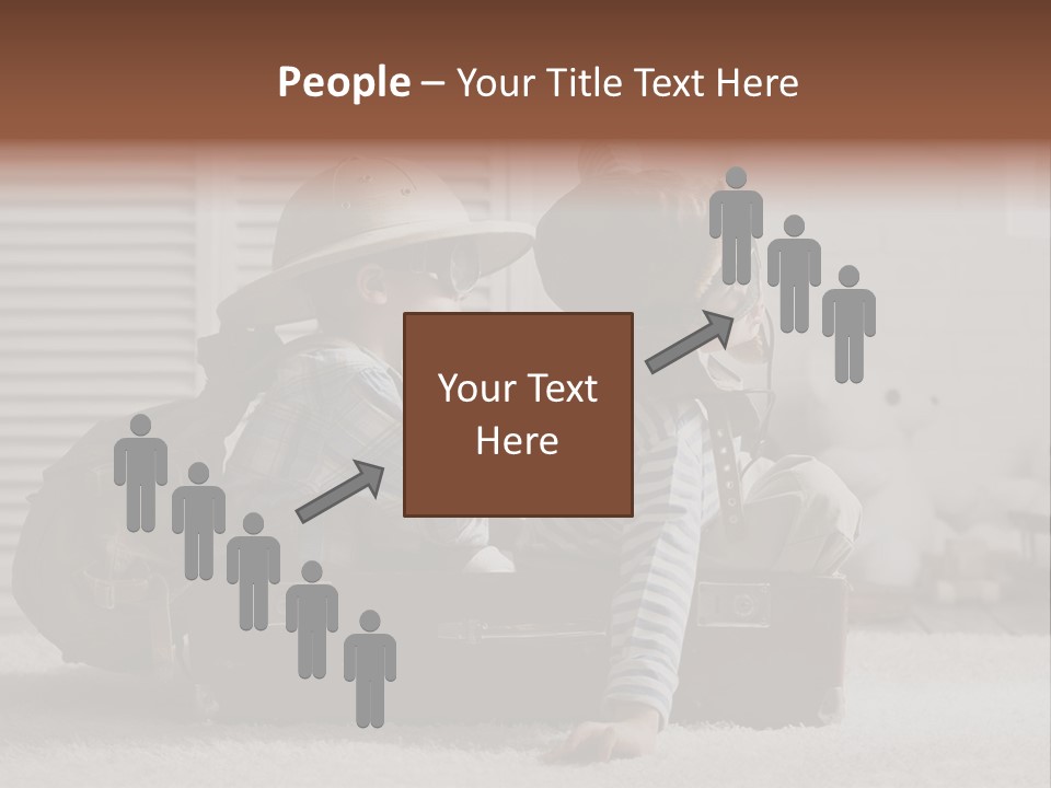 Two Children In Hats Sitting On A Suitcase PowerPoint Template