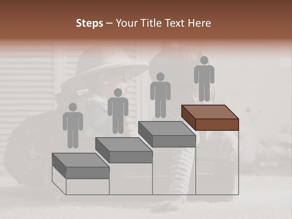 Two Children In Hats Sitting On A Suitcase PowerPoint Template