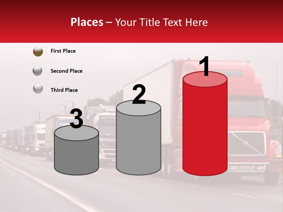 A Row Of Semi Trucks Driving Down A Road PowerPoint Template