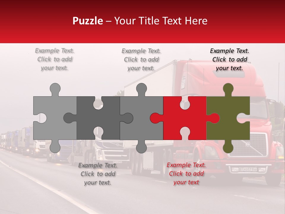 A Row Of Semi Trucks Driving Down A Road PowerPoint Template