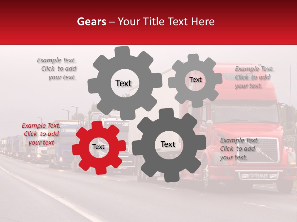 A Row Of Semi Trucks Driving Down A Road PowerPoint Template