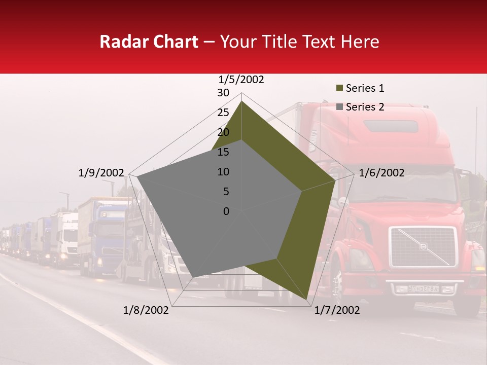 A Row Of Semi Trucks Driving Down A Road PowerPoint Template
