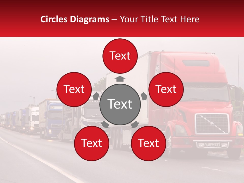 A Row Of Semi Trucks Driving Down A Road PowerPoint Template
