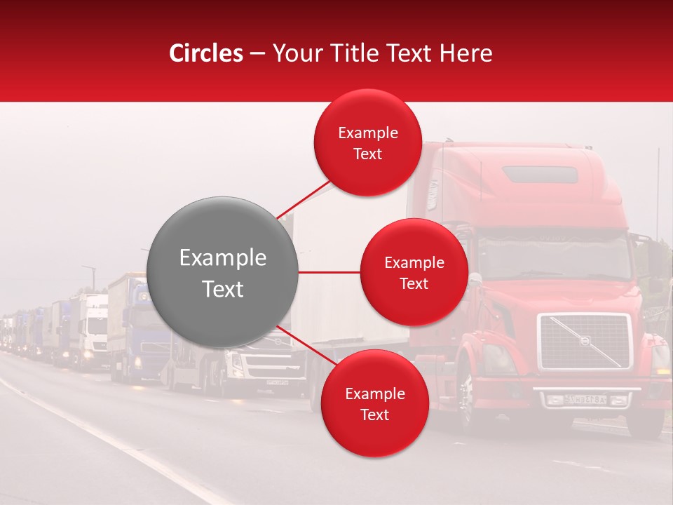 A Row Of Semi Trucks Driving Down A Road PowerPoint Template