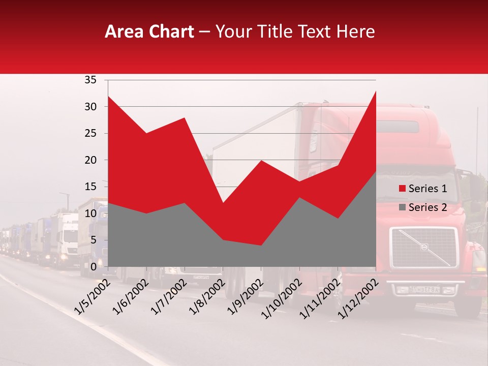 A Row Of Semi Trucks Driving Down A Road PowerPoint Template