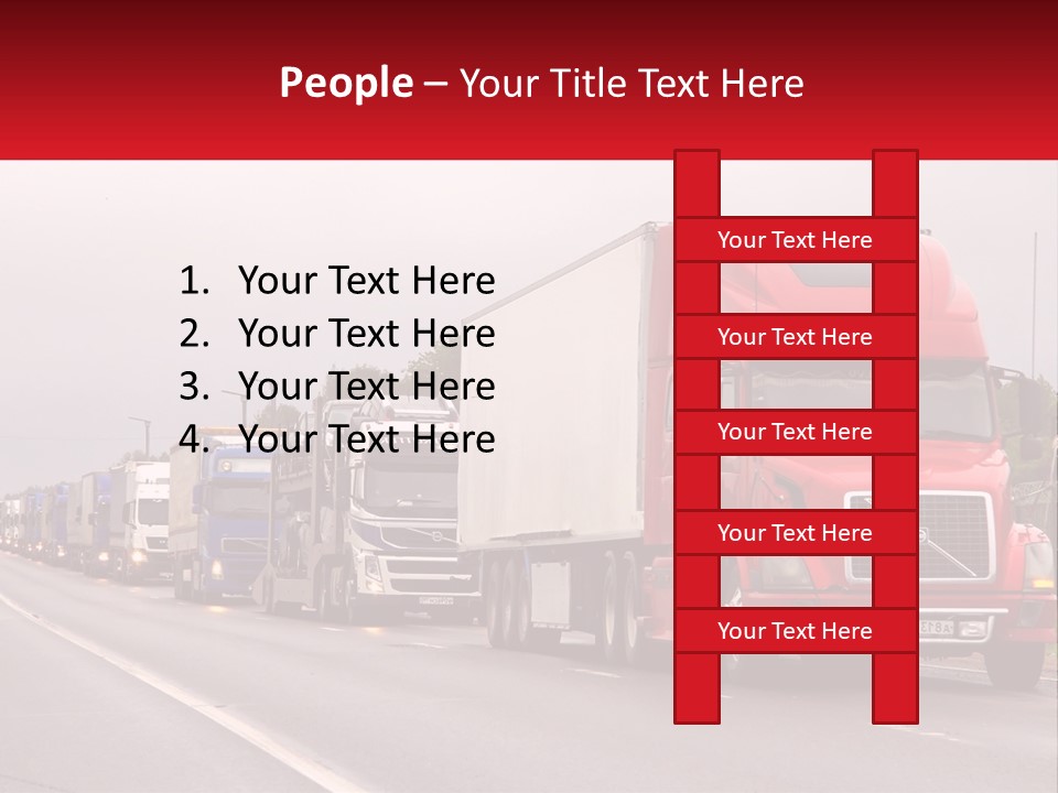 A Row Of Semi Trucks Driving Down A Road PowerPoint Template
