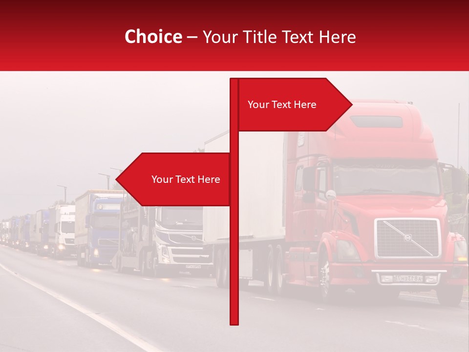 A Row Of Semi Trucks Driving Down A Road PowerPoint Template