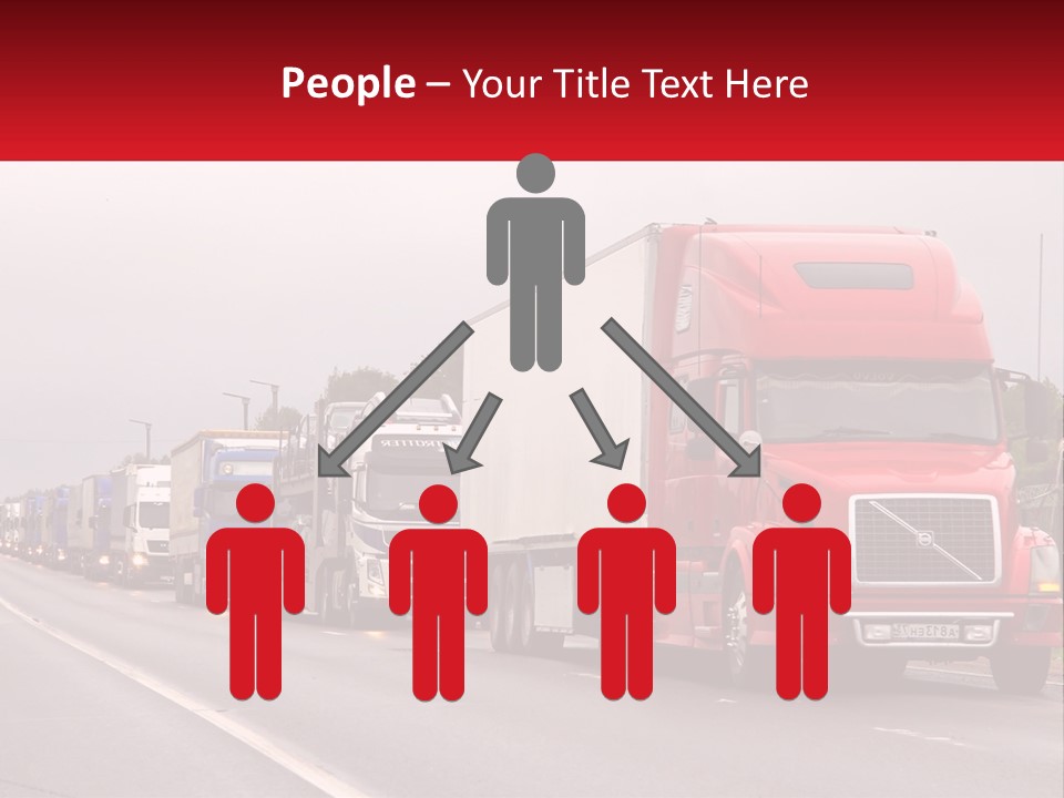 A Row Of Semi Trucks Driving Down A Road PowerPoint Template