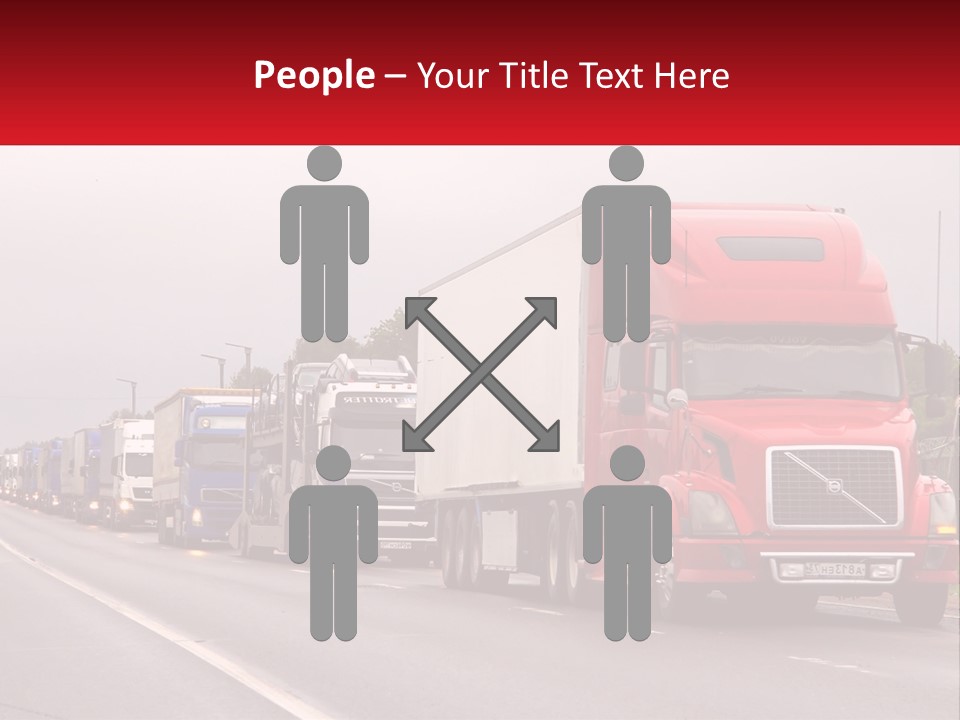 A Row Of Semi Trucks Driving Down A Road PowerPoint Template