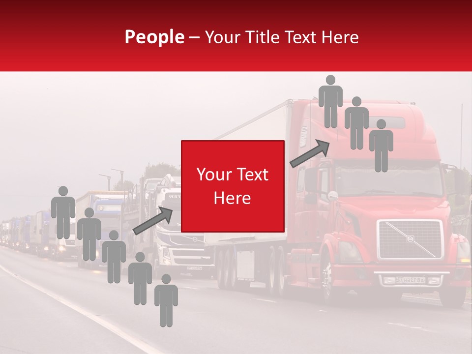 A Row Of Semi Trucks Driving Down A Road PowerPoint Template