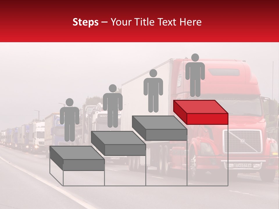A Row Of Semi Trucks Driving Down A Road PowerPoint Template