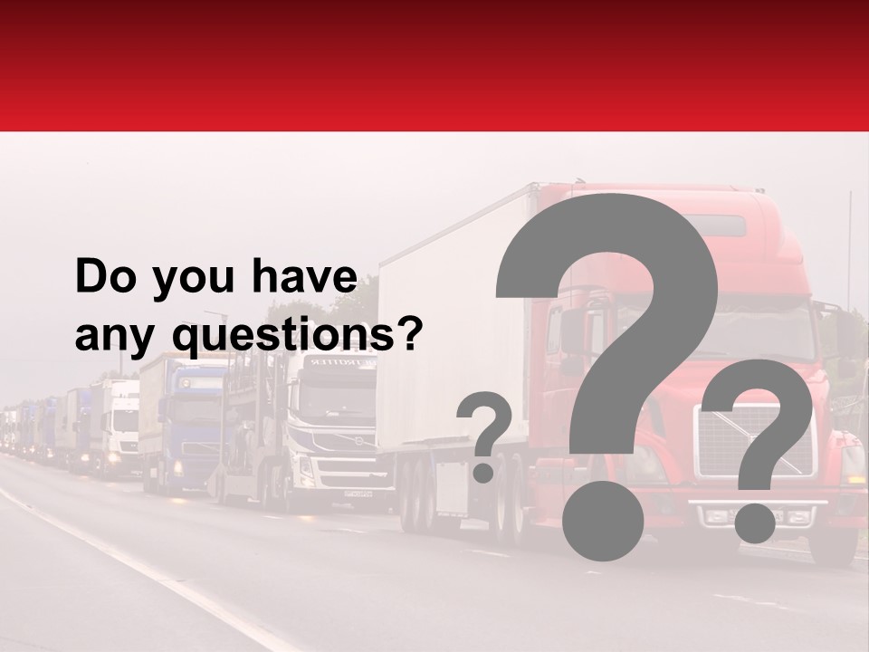 A Row Of Semi Trucks Driving Down A Road PowerPoint Template
