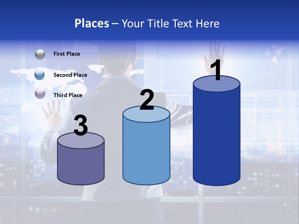 A Woman In A Business Suit Is Touching A Screen With Her Hands PowerPoint Template