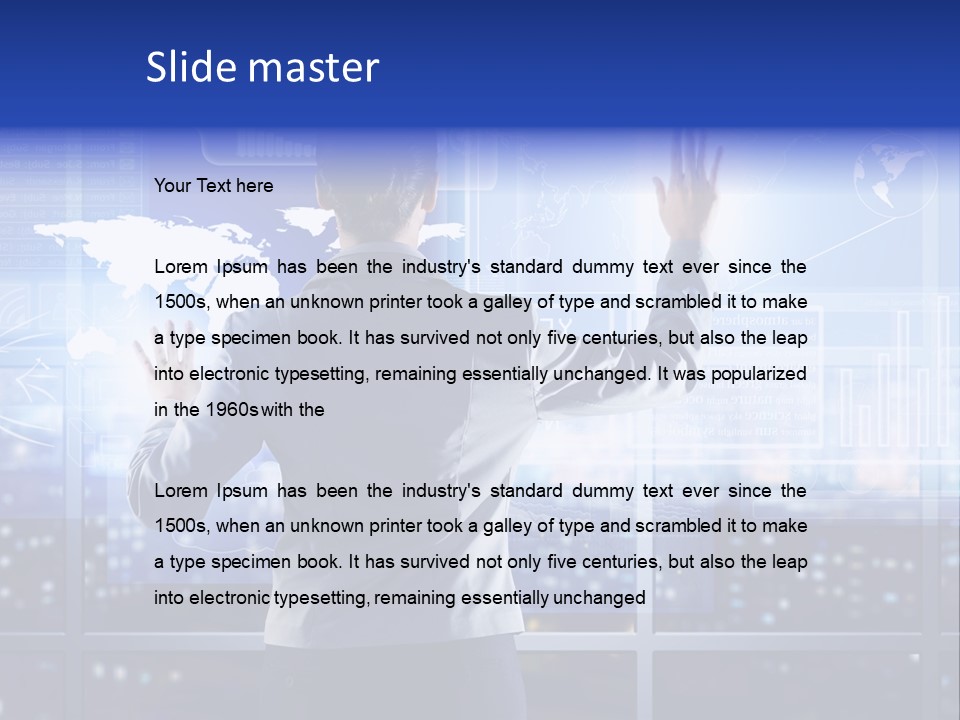 A Woman In A Business Suit Is Touching A Screen With Her Hands PowerPoint Template