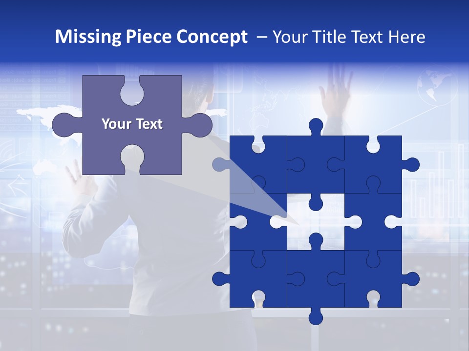 A Woman In A Business Suit Is Touching A Screen With Her Hands PowerPoint Template