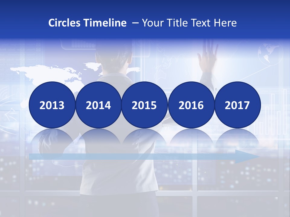 A Woman In A Business Suit Is Touching A Screen With Her Hands PowerPoint Template