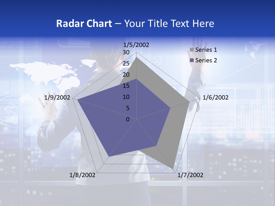 A Woman In A Business Suit Is Touching A Screen With Her Hands PowerPoint Template