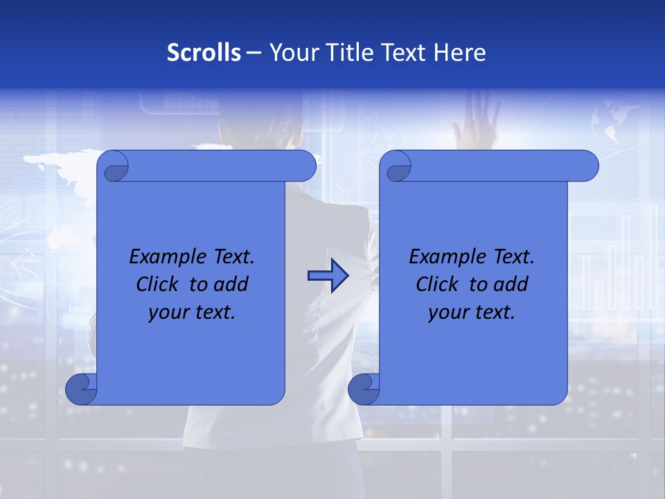 A Woman In A Business Suit Is Touching A Screen With Her Hands PowerPoint Template