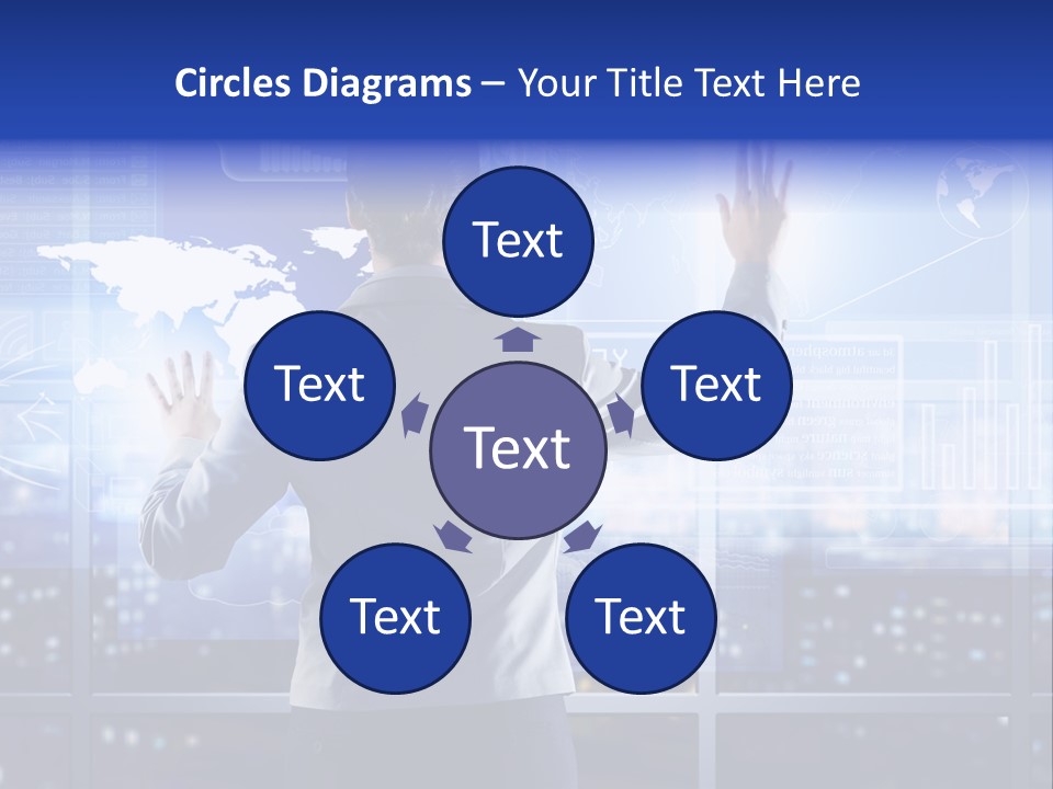 A Woman In A Business Suit Is Touching A Screen With Her Hands PowerPoint Template