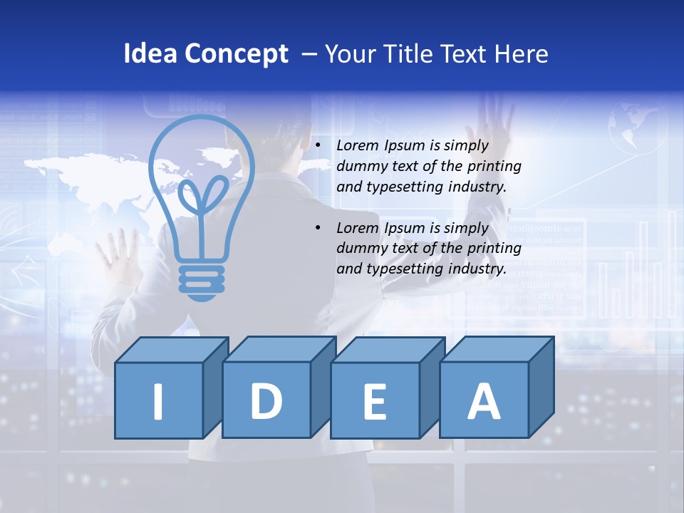 A Woman In A Business Suit Is Touching A Screen With Her Hands PowerPoint Template