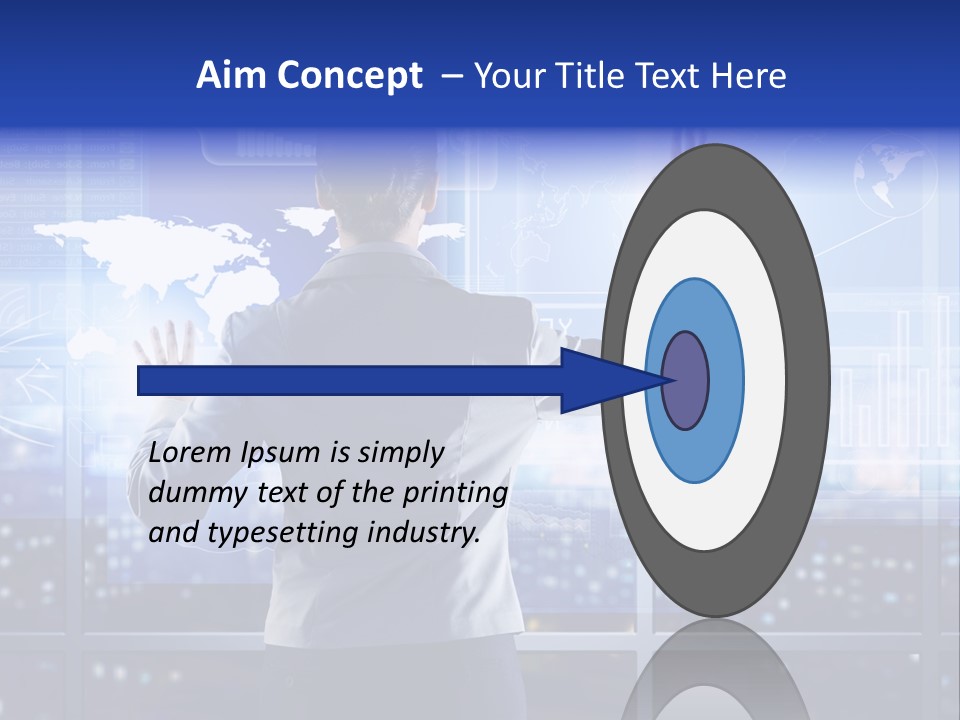 A Woman In A Business Suit Is Touching A Screen With Her Hands PowerPoint Template