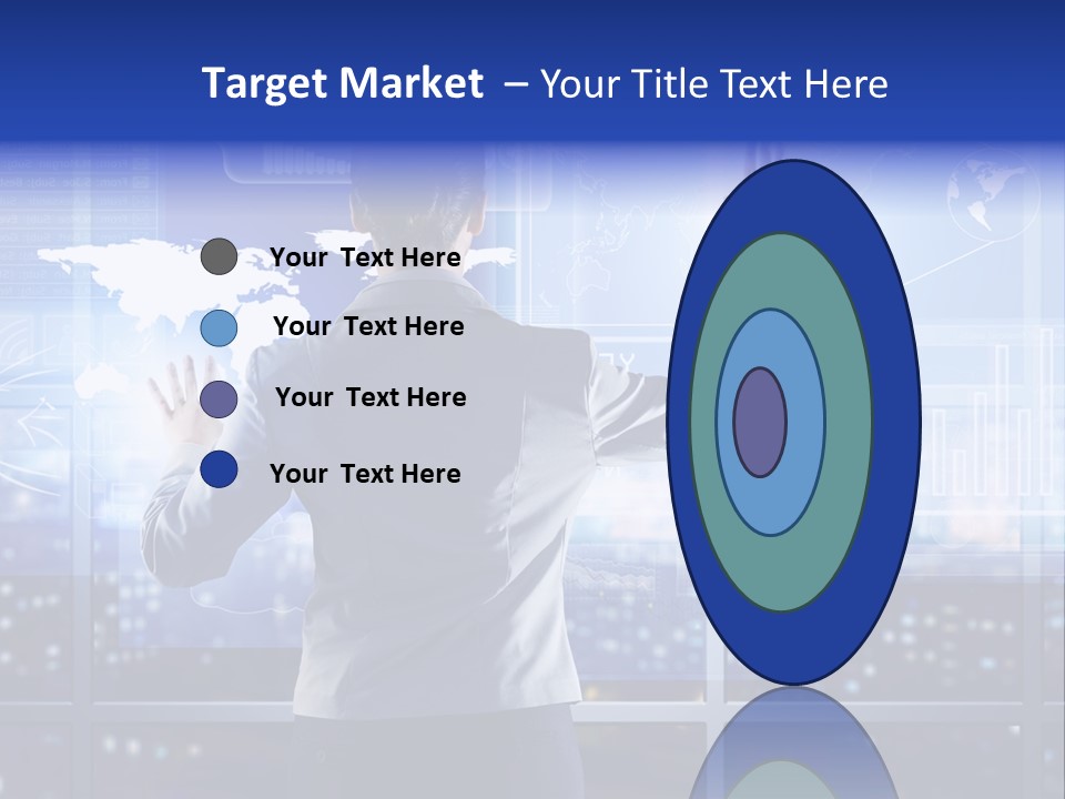 A Woman In A Business Suit Is Touching A Screen With Her Hands PowerPoint Template