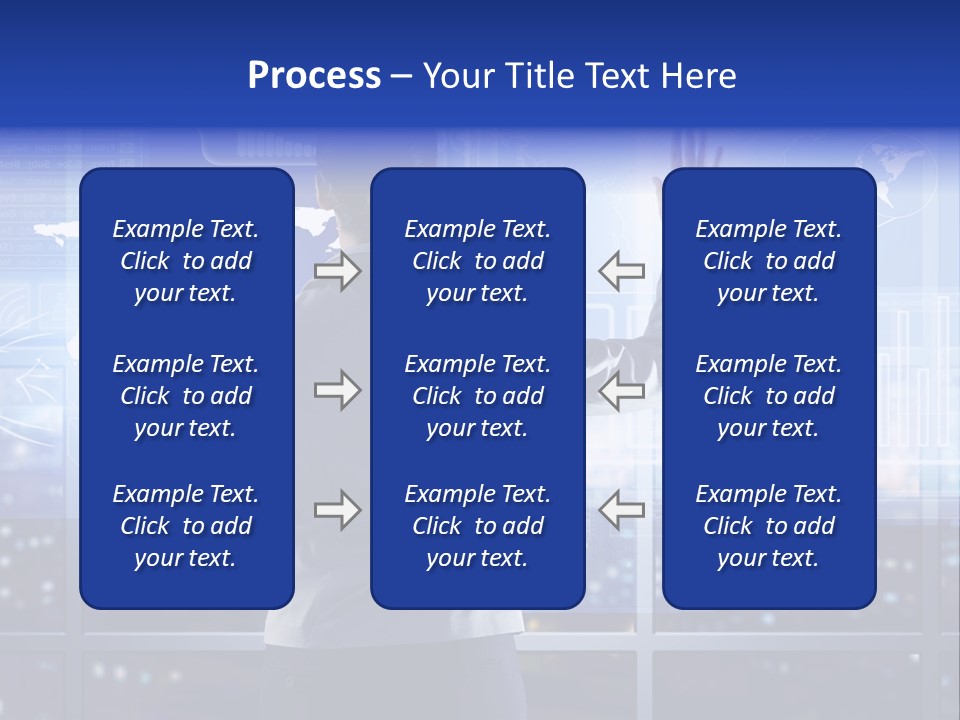 A Woman In A Business Suit Is Touching A Screen With Her Hands PowerPoint Template