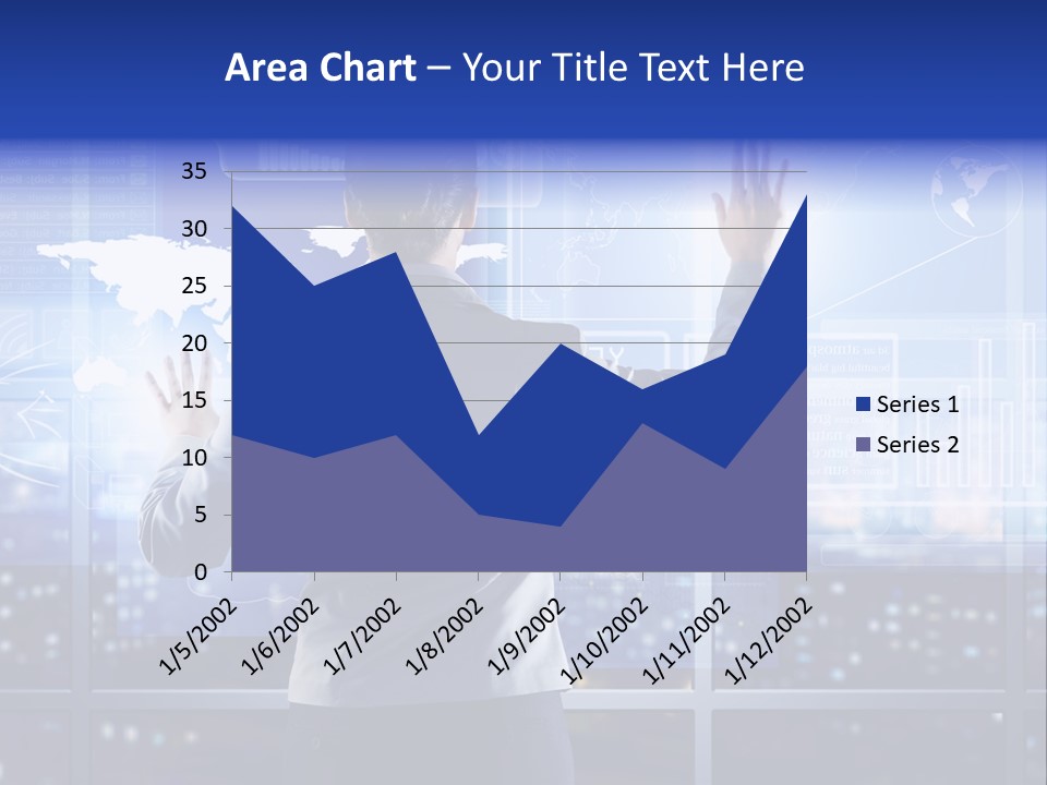A Woman In A Business Suit Is Touching A Screen With Her Hands PowerPoint Template