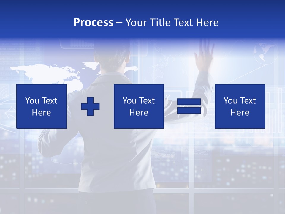 A Woman In A Business Suit Is Touching A Screen With Her Hands PowerPoint Template