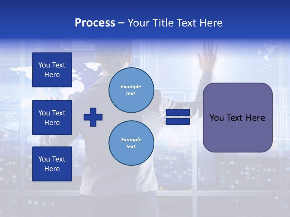 A Woman In A Business Suit Is Touching A Screen With Her Hands PowerPoint Template
