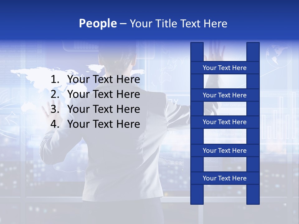 A Woman In A Business Suit Is Touching A Screen With Her Hands PowerPoint Template