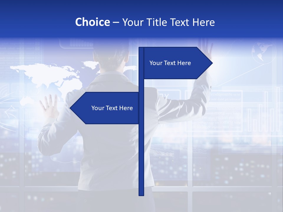 A Woman In A Business Suit Is Touching A Screen With Her Hands PowerPoint Template