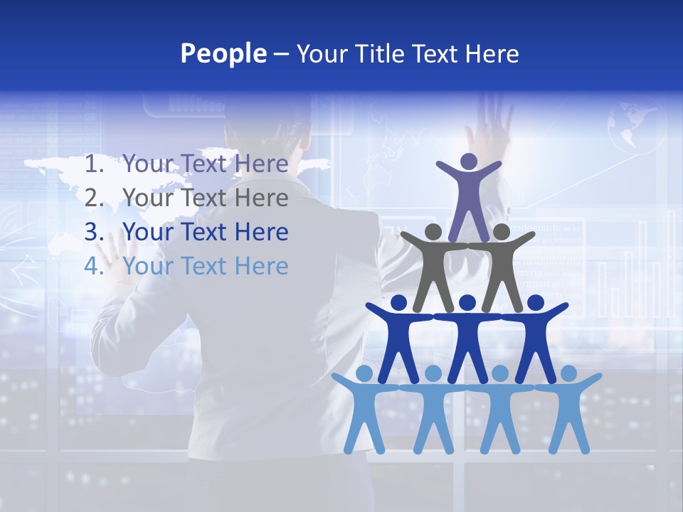 A Woman In A Business Suit Is Touching A Screen With Her Hands PowerPoint Template