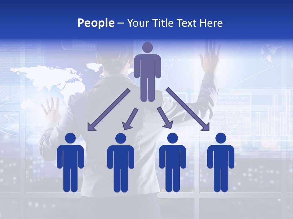 A Woman In A Business Suit Is Touching A Screen With Her Hands PowerPoint Template